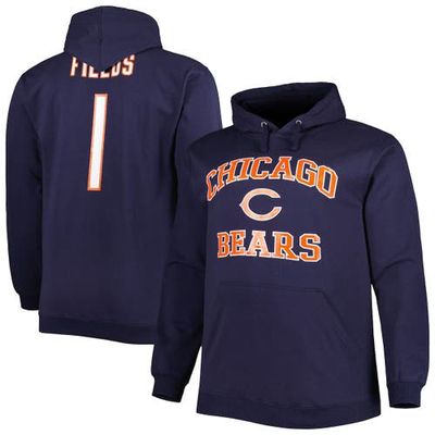 PROFILE Men's Fanatics Branded Justin Fields Navy Chicago Bears Big & Tall Fleece Name & Number Pullover Hoodie