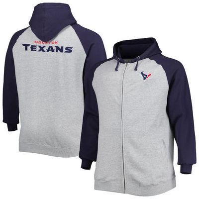 PROFILE Men's Heather Gray Houston Texans Big & Tall Fleece Raglan Full-Zip Hoodie Jacket