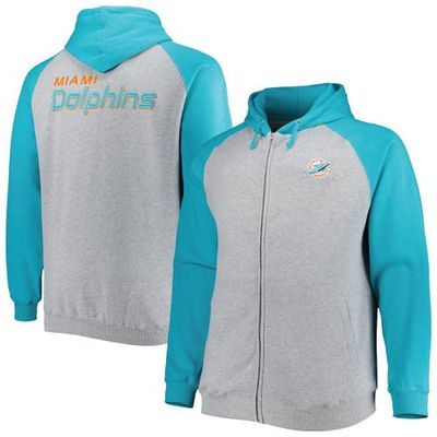 PROFILE Men's Heather Gray Miami Dolphins Big & Tall Fleece Raglan Full-Zip Hoodie Jacket