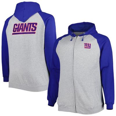 PROFILE Men's Heather Gray New York Giants Big & Tall Fleece Raglan Full-Zip Hoodie Jacket