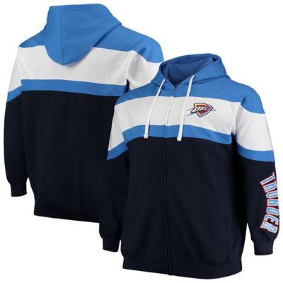 PROFILE Men's Majestic Blue/Navy Oklahoma City Thunder Color Block Wordmark Logo Big & Tall Full-Zip Hoodie