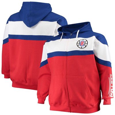 PROFILE Men's Majestic Royal/White LA Clippers Color Block Wordmark Logo Big & Tall Full-Zip Hoodie