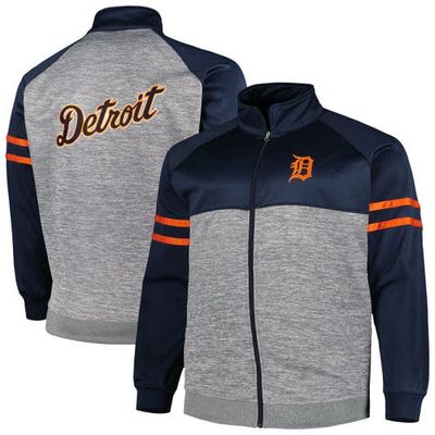 PROFILE Men's Navy/Heather Gray Detroit Tigers Big & Tall Raglan Full-Zip Track Jacket