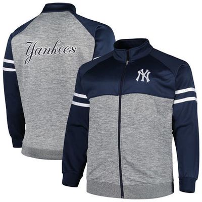 PROFILE Men's Navy/Heather Gray New York Yankees Big & Tall Raglan Full-Zip Track Jacket