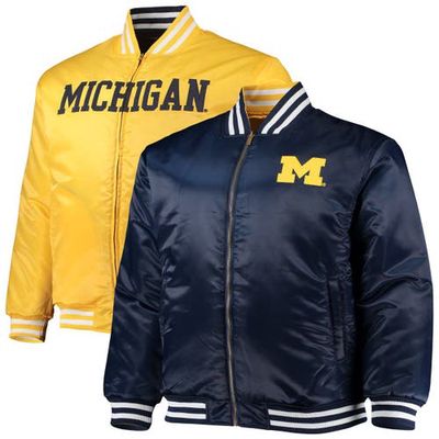 PROFILE Men's Navy/Maize Michigan Wolverines Big & Tall Reversible Satin Full-Zip Jacket