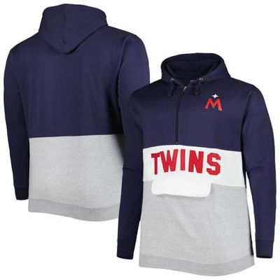 PROFILE Men's Navy/White Minnesota Twins Big & Tall Fleece Half-Zip Hoodie