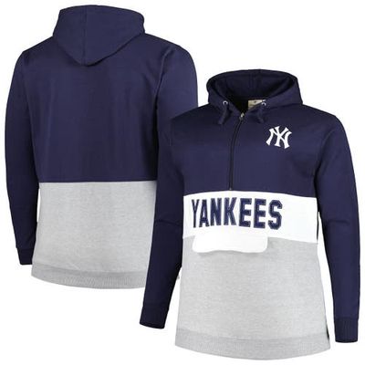PROFILE Men's Navy/White New York Yankees Big & Tall Fleece Half-Zip Hoodie