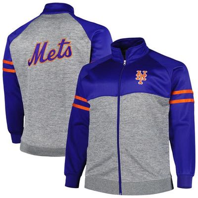 PROFILE Men's Royal/Heather Gray New York Mets Big & Tall Raglan Full-Zip Track Jacket