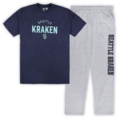 PROFILE Men's Seattle Kraken Navy/Heather Gray Big & Tall T-Shirt & Pants Lounge Set