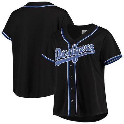 PROFILE Women's Black/Royal Los Angeles Dodgers Plus Size Pop Fashion Button-Up Jersey