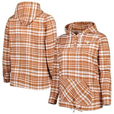 PROFILE Women's Burnt Orange/White Texas Longhorns Plus Size Mainstay Plaid Lightweight Henley Hooded Top