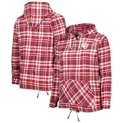 PROFILE Women's Crimson/Black Oklahoma Sooners Plus Size Mainstay Plaid Lightweight Henley Hooded Top