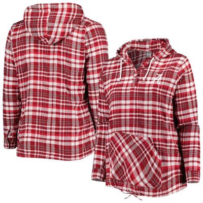 PROFILE Women's Crimson/Gray Alabama Crimson Tide Plus Size Mainstay Plaid Lightweight Henley Hooded Top