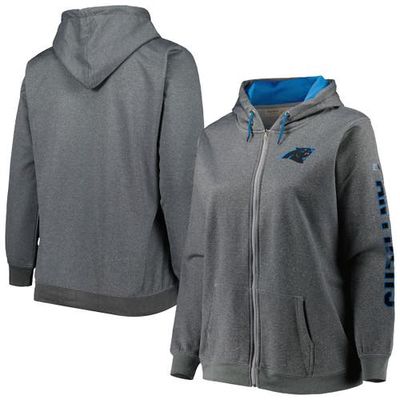 PROFILE Women's Heather Charcoal Carolina Panthers Plus Size Fleece Full-Zip Hoodie Jacket