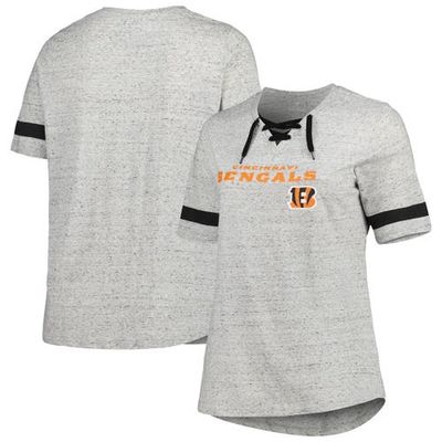 PROFILE Women's Heather Gray Cincinnati Bengals Plus Size Lace-Up V-Neck T-Shirt