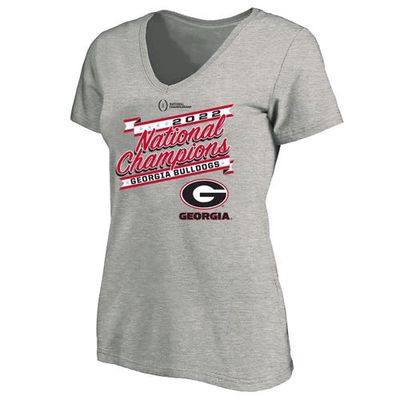 PROFILE Women's Heather Gray Georgia Bulldogs College Football Playoff 2022 National Champions Plus Size Banner V-Neck T-Shirt