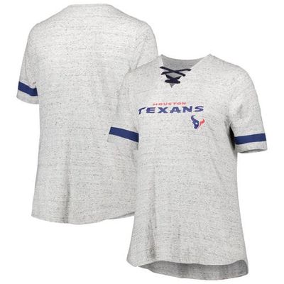 PROFILE Women's Heather Gray Houston Texans Plus Size Lace-Up V-Neck T-Shirt
