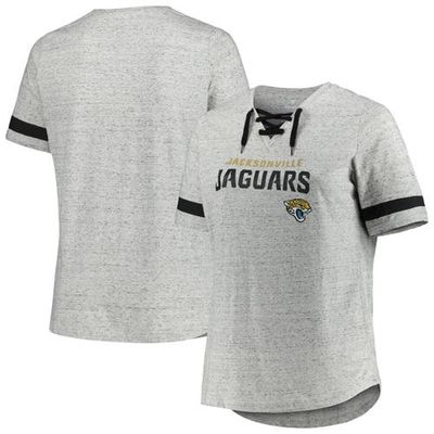 PROFILE Women's Heather Gray Jacksonville Jaguars Plus Size Lace-Up V-Neck T-Shirt