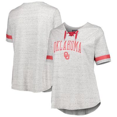 PROFILE Women's Heather Gray Oklahoma Sooners Plus Size Lace-Up T-Shirt