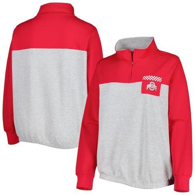 PROFILE Women's Heather Gray/Scarlet Ohio State Buckeyes Plus Size Sideline to Sideline Quarter-Zip Top