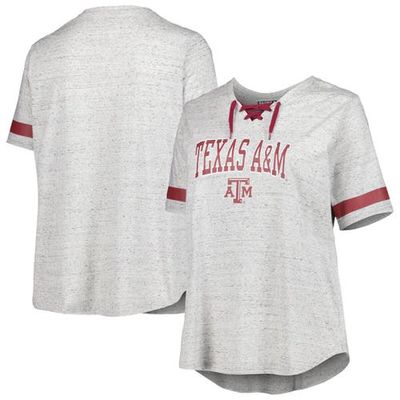 PROFILE Women's Heather Gray Texas A & M Aggies Plus Size Lace-Up T-Shirt