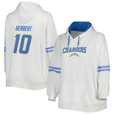 PROFILE Women's Justin Herbert White/Powder Blue Los Angeles Chargers Plus Size Name & Number Pullover Hoodie