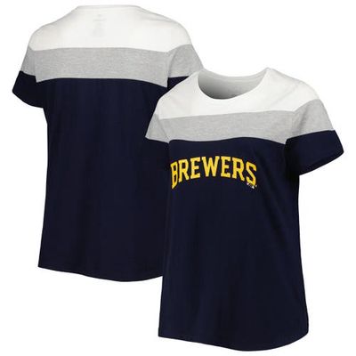 PROFILE Women's Navy/Heather Gray Milwaukee Brewers Plus Size Colorblock T-Shirt