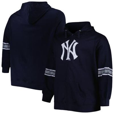 PROFILE Women's Navy/Heather Gray New York Yankees Plus Size Front Logo Full-Zip Hoodie