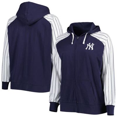 PROFILE Women's Navy New York Yankees Plus Size Pinstripe Raglan Full-Zip Hoodie