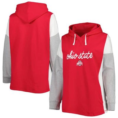 PROFILE Women's Scarlet/White Ohio State Buckeyes Plus Size Play It Safe Color Block Pullover Hoodie