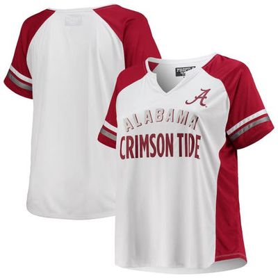 PROFILE Women's White Alabama Crimson Tide Plus Size Stripe Raglan Notch Neck T-Shirt