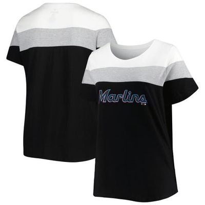 PROFILE Women's White/Black Miami Marlins Plus Size Colorblock T-Shirt