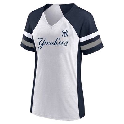 PROFILE Women's White/Navy New York Yankees Plus Size Notch Neck T-Shirt
