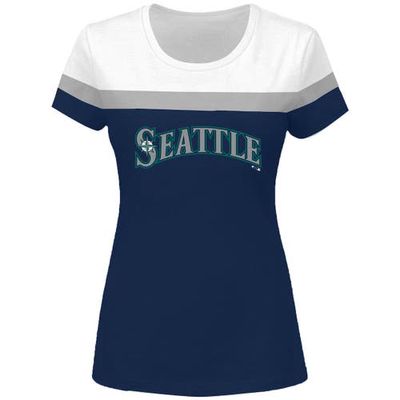 PROFILE Women's White/Navy Seattle Mariners Plus Size Colorblock T-Shirt