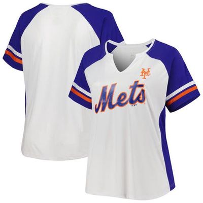 PROFILE Women's White/Royal New York Mets Plus Size Notch Neck T-Shirt