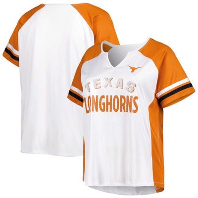PROFILE Women's White Texas Longhorns Plus Size Stripe Raglan Notch Neck T-Shirt