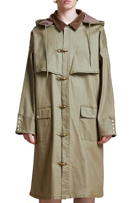 Profound Hooded Water Resistant Waxed Cotton Blend Coat in Olive