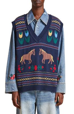 Profound Horse Isles Distressed Sweater Vest in Navy