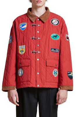 Profound Quilted Multipatch Corduroy Collar Jacket in Red