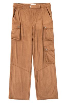 Profound Straight Leg Faux Suede Cargo Pants in Brown