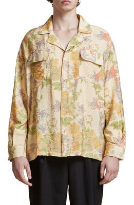 Profound Vase Pot Floral Long Sleeve Camp Shirt in Cream