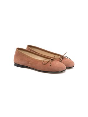 Prosperine Kids bow-detail suede ballerina shoes - Brown