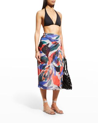 Protea Abstract-Print Coverup Pareo