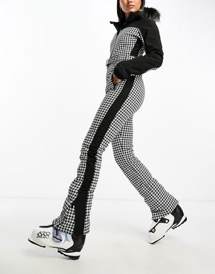 Protest Prtposh ski suit in black and white houndstooth