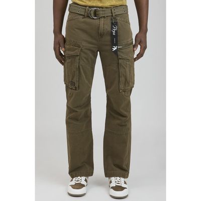 PRPS Backbone Belted Cargo Jeans in Army Green