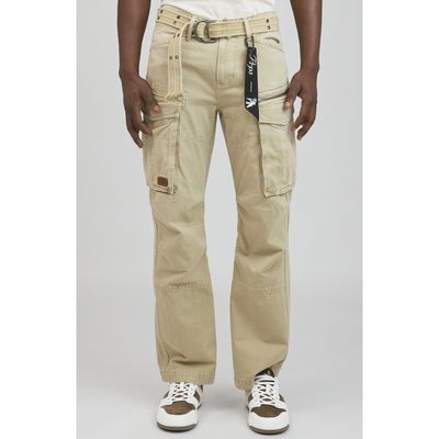 PRPS Backbone Belted Cargo Jeans in Beige