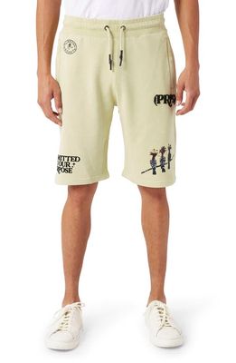 PRPS Committed French Terry Bermuda Shorts in Green Tan