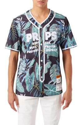 PRPS Island Jersey Short Sleeve Button-Up Shirt in Navy Multi