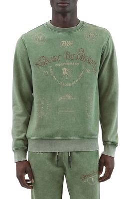 PRPS Plan Embellished Cotton Graphic Sweatshirt in Army Green