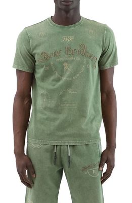 PRPS Scheme Embellished Cotton Graphic Tee in Army Green